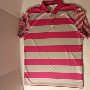 Nike Pink and Gray Striped Polo Shirt